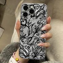 Black Lace Pattern Phone Case for iPhone 17 16 15 14 13 12 11 Pro Max Plus Air Mini 16E ProMax Transparent Case iPhone15promax