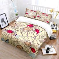 Ladybugs and Daisy Illustration Bedding Set for Kids Luxury Gift 3pcs Digital Print Comforter Set Soft Comfortable Breathable EU Twin 135X200cm&set