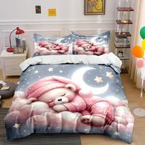 Cute Teddy Bear Sleeping On Clouds Print Bedding Set 1 Duvet Cover 2 Pillowcases For Adult And Children Luxury Gift Full Size EU Twin 135X200cm&set