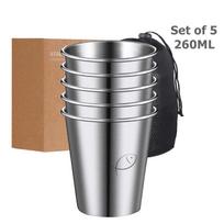 5 Pieces Stainless Steel Cups Pint Cup Tumbler Metal Cups Stackable Cup Metal Drinking Glasses for Home Camping Bar 350ML 260ML 260-350ml