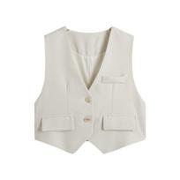 Black Versatile Suit Vest Sleeveless Tank Top Outerwear Women Casual Daily Fashion Waistcoat for All Season M