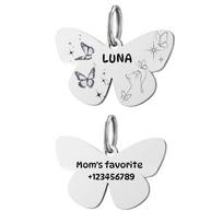 Customized Stainless Steel Butterfly Pet ID Tag Key Chain Personalized Dog ID Cat Kitten Puppy Tag Pendant DIY Logo Accessoriess sidabras