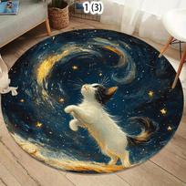 Cute Starry Night Cat Round Soft Area Rug Washable Non-Slip Indoor Floor Mat for Pet Lover Bedroom Living Room Home Decor 80cm x 80cm