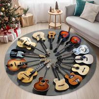 Magic Electric Guitar Round Area Rug, Music Guitar Non-Slip Rug for Bedroom Living Room Outdoor Study Playing Floor Mat Carpet 80cm x 80cm