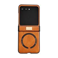 For Samsung Galaxy Z Flip 7 Case Luxury PU Leather Magnetic Wireless Charging Protective Back Cover for Z Flip 7 FE 6 5 4 Shell Galaxy Z Flip7 ruda