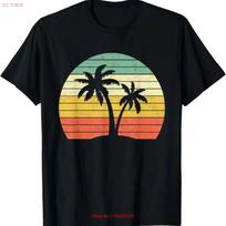 Palm Tree Retro Tropical Beach T Shirt Girls  vintage Washed Top For Everyday Wear Stretched designer clothes Casual Versatile S įvairiaspalvis