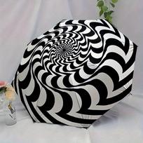 Automatic Folding Umbrella with Spiral Design - Black & White Optical Illusion Pattern, 8-Rib Durable Frame, Portable Collapsi