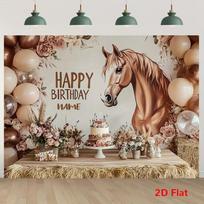 2D Boho Floral Horse Birthday Backdrop Beige Balloon Party Banner 47.2x31.5inch/120*80cm