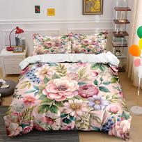 Multiple Sizes Beautiful Pink Floral Pattern Bedding Set 1Duvet Cover 2 Pillowcases for Adult and Children Luxury Gift Full Size 135x200cm