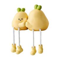 2 Pcs Cartoon Shelf Sitter with Dangling Legs, Funny Resin Persimmon/Cat/Pear Figurine for Desk Countertop Decor D