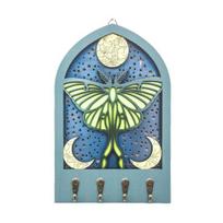 Wooden Wall Decoration, with 4 Metal Hooks, Wood Hand-Painted Forest Wall Art, for Indoor Hanging Decor A