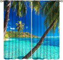 Ocean Palm Tree Curta Tropical Island Beach Blue Nature Landscape Window Treatments For Bedroom Kitchen Living Room Office 53x116CM-2PC