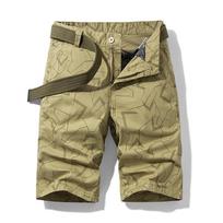 Men's Khaki Geometric Print Cargo Shorts With Matching Belt 30 chaki