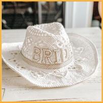 Wide Brim Bride Groom Cowboy Hat Rhinestone Letter Jazz Hat  For Wedding Bachelorette Party BRIDE