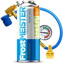 Frostmeister 2W1 400ml - R1234Yf skardinė + Žarna su manometru + Adapteris Rinkinys savarankiškam oro kondicionieriaus aptarnavimui