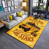 Yellow School Bus Pattern Rug with Retro Boombox and Motivational Text Suitable for use as an anti-slip for living room bedroom sofas 40x60cm( 15x23in )