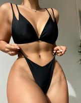 Moteriškas maudymosi kostiumėlio juodas bikinio rinkinys Sexy Beach Moteriškas maudymosi kostiumėlis su dvigubu dirželiu S juoda