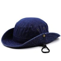 2022 Blue Cowboy Bucket Hat with String  Men Denim Beach Sun Hat for Women Outdoor Hiking Couple Bob Panama Summer Fisherman Hat tamsiai mėlyna spalva