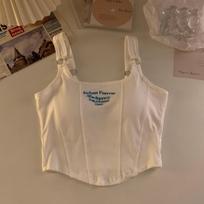 Laiškų dizaino siuvinėtos megztos trumpos apatinės kelnaitės su liemenėlės padu Sexy Slim Stripe Tops Y2K Pečių diržas Geležinis žiedas One Size balta