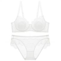 Women Sexy Lace Underwear Set Large Size Sheer Bra and Panties Set Thin Breathable Lingerie Set 70A balta