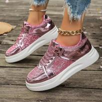 Women's Gold Sequins Platform Sneakers Autumn Fashion Casual Sports Shoes Thick Bottom Vulcanized Shoes Woman Flats Heels Shoes 36 rožinė raudona spalva