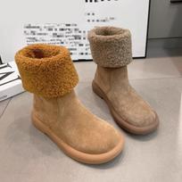 Thick-fur-lined Women's Flat Shoes, New Style Snow Boots 40 smėlis