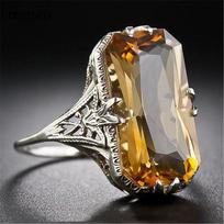Sidabro 925 žiedai moterims Senoviniai saulės akmens papuošalai Kokteiliniai deimantiniai žiedai Žiedai moterims Sužadėtuvių Bague Bijoux Femme 6&antique silver geltona