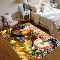Farm Rooster Hen Area Rug Non Slip Washable Mat for Bedroom Kitchen Rustic Home Decor Aesthetic Country Farmhouse 40x60cm