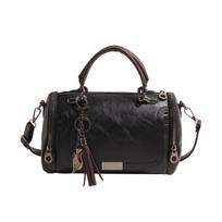 New Fashionable Retro Handbag Large Capacity Soft Leather Boston Pillow Bag Tassel Pendant Women's Bag juoda