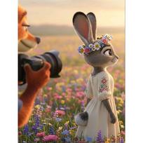 Disney Diamond Painting Judy and Nicks Spring Flower Field Cartoon Mosaic Diamond Cross Stitch DIY Gift Home Decor Round 20x30cm
