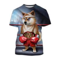 Fun Shiba Inu Pattern Men's T-shirt Fashionable 3D Dog Print Top Summer Casual Short Sleeved Round Neck Pullover XXS