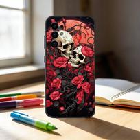 R-Red Rose Skull Phone Case For Samsung S25,S24,S21,S22,S23,S30,Ultra,S20,Plus,Fe,Note,10,9,5G Black Cover Samsung S21plus