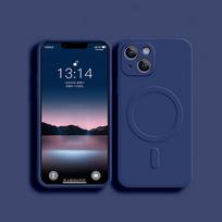 Liquid Silicone Shockproof Case For iPhone 17 16 15 14 13 12 Mini 11 Pro Max Phone Magnetic Wireless Charger For Magsafe Cover For iPhone 11Pro tamsiai mėlyna spalva