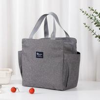 Portable Double Pocket Insulated Bento Bag with Aluminum Foil Thickened Lunch Box - Lunch Bag Included for Food Preservati pilka spalva