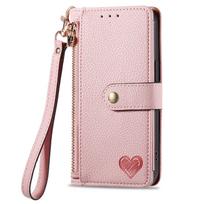 Wallet Case for Galaxy A71 A56 A55 A43 A36 AA34 A32 A26 A25E A23 A21S Zipper Pocket Purse with Wrist Strap, Flip Card Holder For Galaxy A22 5G rožinė