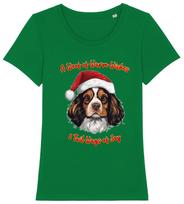 Womens Cavalier King Charles Spaniel Christmas TShirt Santa Hat Dog Woof Wishes S