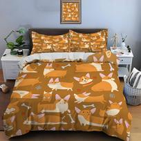Cartoon Corgi Dog Pattern Bedding Set For Kids Luxury Gift 3Pcs Digital Print Comforter Set Soft Comfortable Breathable EU Twin 135X200cm&set