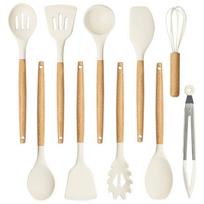 ABBY-Silicone For Cooking Utensils Set With Wood Handles-10 Piece For Cooking Spatula Set For Kitchen Use