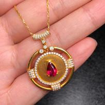 Bratti Premium Brushed Ruby Pendant Vintage Design Trendy Versatile Necklace Women