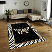 Butterfly Area Rug, Black White Checkerboard, Gold Accent Floral Butterfly Anti-Slip Carpet-Vintage Rug-Indoor Square Rugs 40x60cm