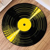 Vinyl Record Area Rug Retro Music Lover Decor Black Yellow Red Design Non Slip Floor Mat for Living Room Bedroom Home Decoration 80cm x 80cm