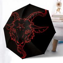 Red Goat Head Pentagram Sticker - Baphomet Symbol Decal for Car, Laptop, or Motorcycle | Cute 3-Fold Compact Umbrella for Men