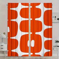 2Pcs Mid-Century Modern Curtain Orange And White Abstract, Retro Geometric Pattern For Contemporary Home Decoration 53x116cm 2pc21x46in