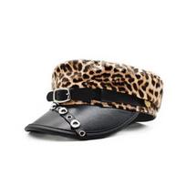 Punk Y2k Beret Hat Harajuku Flat Top Cap Retro Rivet Leopard Hat  for Girls chaki