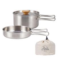 Camping Pan Stainless Steel Outdoor Pot Cooking Pan Foldable Handle with Storage Bag Picnic Equipment Travel Tableware