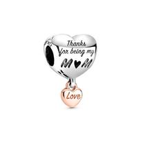 S925 Silver Heart & Mum Charm with pendant fit Original  Bracelet DIY for Women Birthday Banquet Gifts