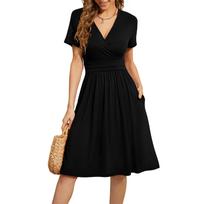 Women's V-neck Ruffle Printed Chiffon Casual Dress L juoda