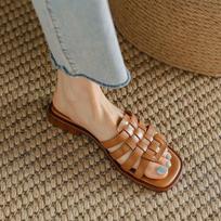 Fashion New Leather Cork Flip-flops for women Couple Vintage Summer Wear Muller Slippers Fashion Casual Beach Sandals 35 ruda