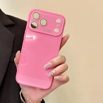 Luxury Lens Large Window Protect Shell Case for iPhone 17 16 15 14 13 12 11 Pro Max Plus Shockproof Tempered Glass Phone Cover iPhone 11 ryškiai rožinė