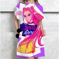 KPop Demon Hunters Casual Loose Short Sleeved Dress Women's Summer New Plus Size Pullover Dress S